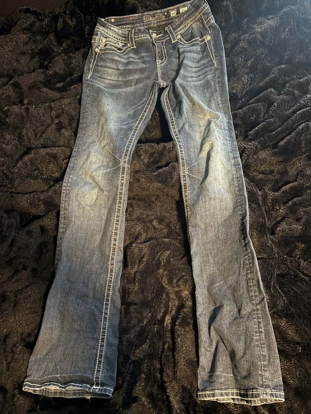 Miss Me Signature Boot Cut Jeans, Size 30, Dark Wash w/ Embellished Back Pockets